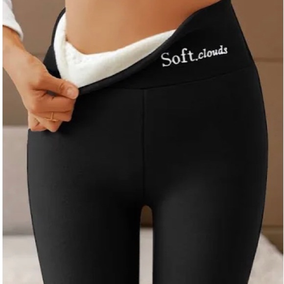 Soft cloud, leggings, medium, fuzzy inside, black, tan/brown, gray, NEVER WORN - Picture 2 of 3